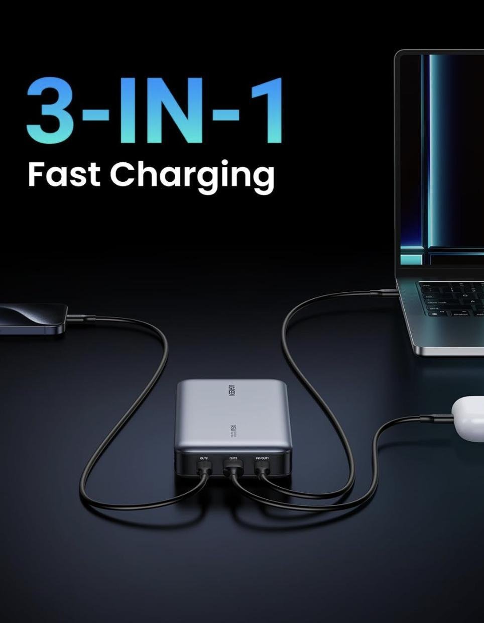 Повербанк UGREEN 145W 3-port Laptop Fast Charging 25000 mAh (PB205) - фото 6