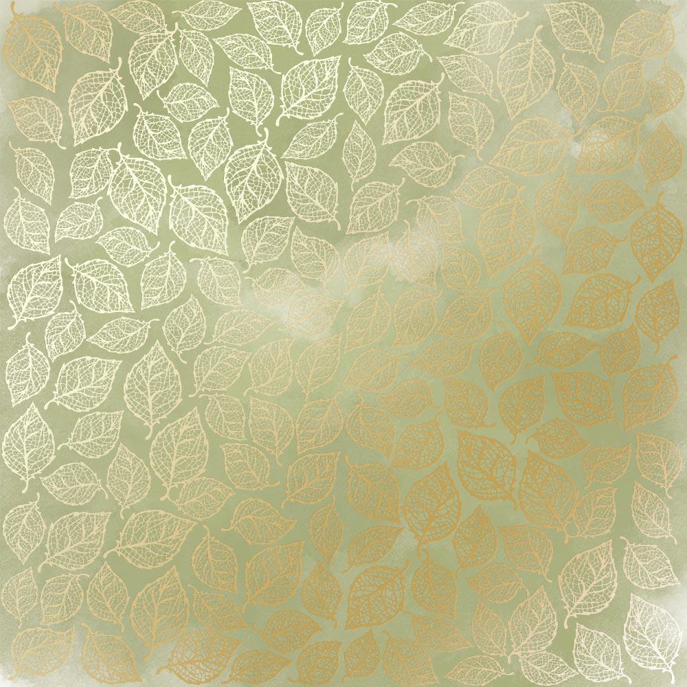 Лист бумаги односторонний Golden Leaves mini с фольгированием 30,5х30,5 см Olive/Watercolor