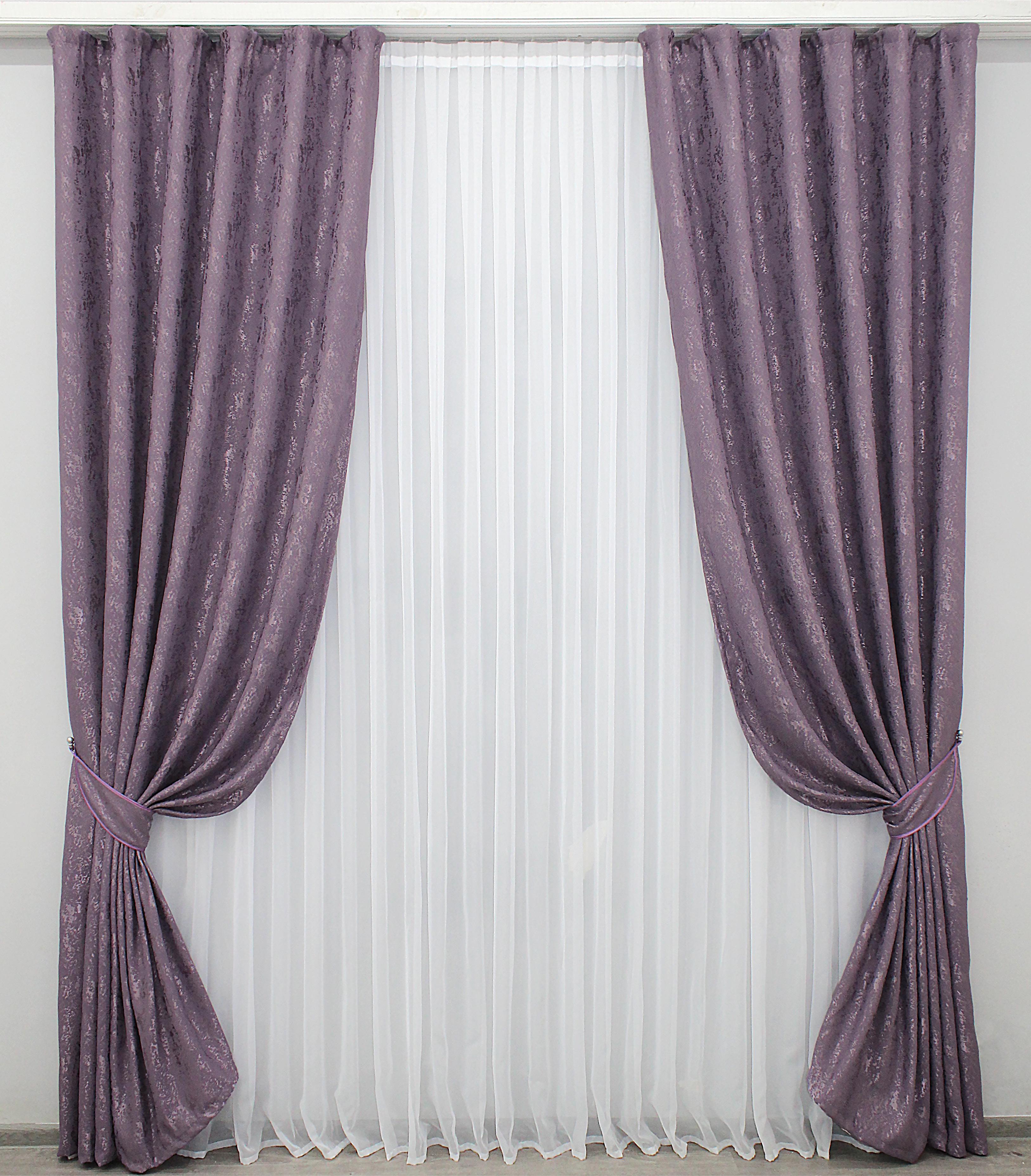 Комплект готовых штор VR-Textil Лен мрамор Pavliani № 1171ш 100х270 см 2 шт. Фиолетовый (31-612)
