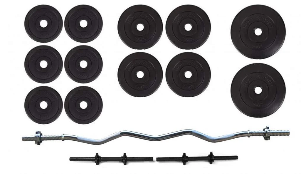 Штанга и гантели набор 36 кг W-образный гриф 120 см Ø28 мм гантельные 45 см Ø30 мм (320.000.006)