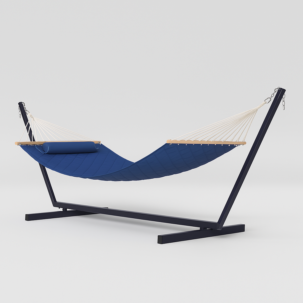 Гамак двухместный подвесной с планкой и металлическим каркасом WCG SOFT для отдыха в саду профиль 50х50 см XXL 200x140 см Синий (W-5050H05-11) - фото 2