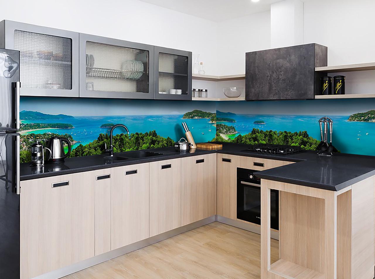 Кухонный фартук Бескрайнее море пейзаж из самоклеющейся виниловой пленки 60х300 см Голубой