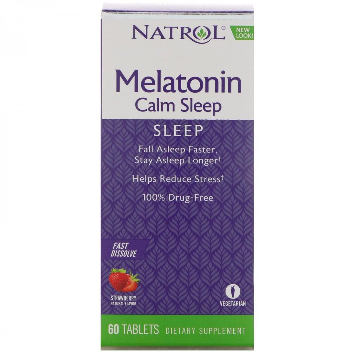 Мелатонін Natrol Melatonin Calm Sleep миттєвий зі смаком полуниці 60 таблеток