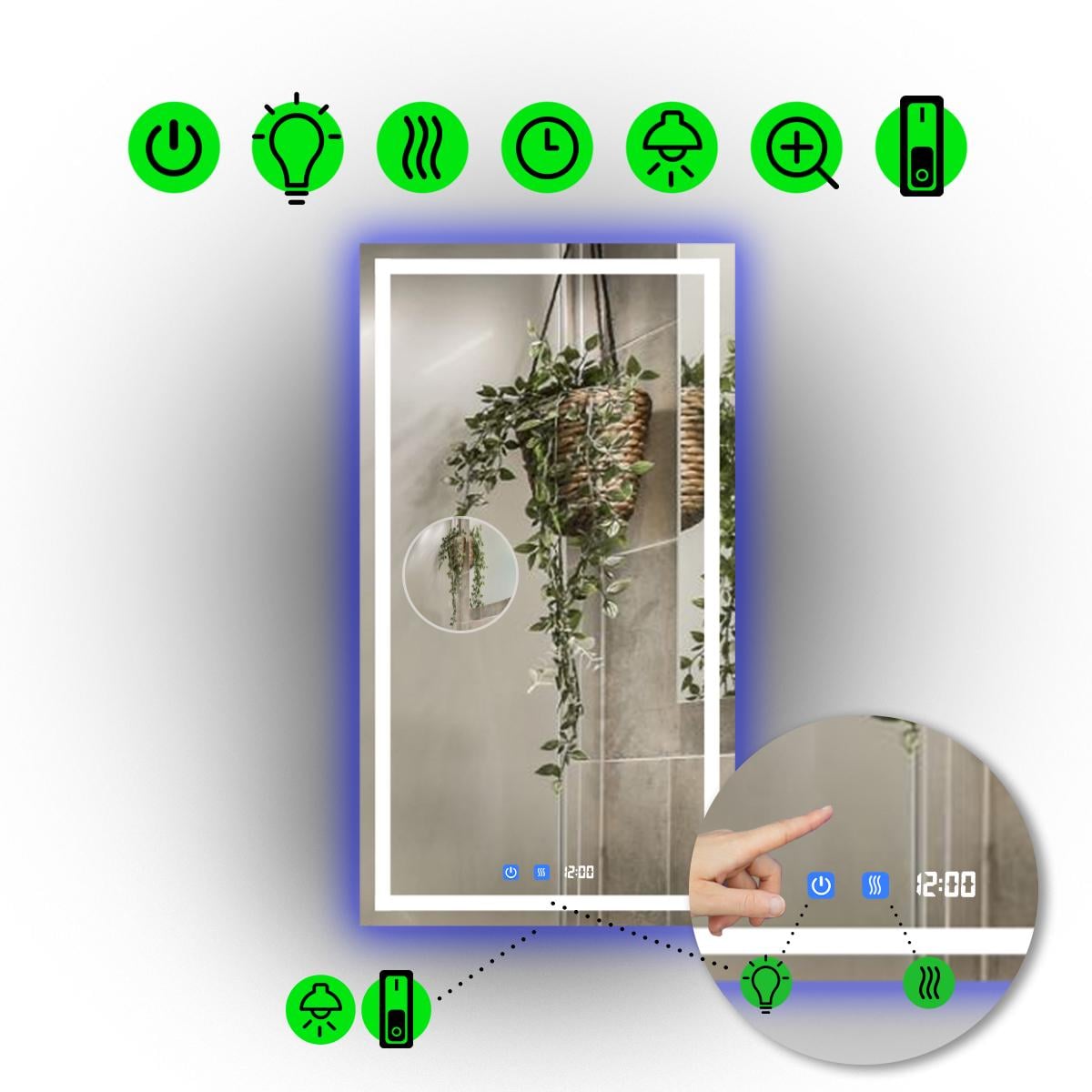 Зеркало с LED подсветкой Karnet с двумя сенсорами/часами и механическим включателем 60x80 см (Karnet/600x800/5191-24/26/1)