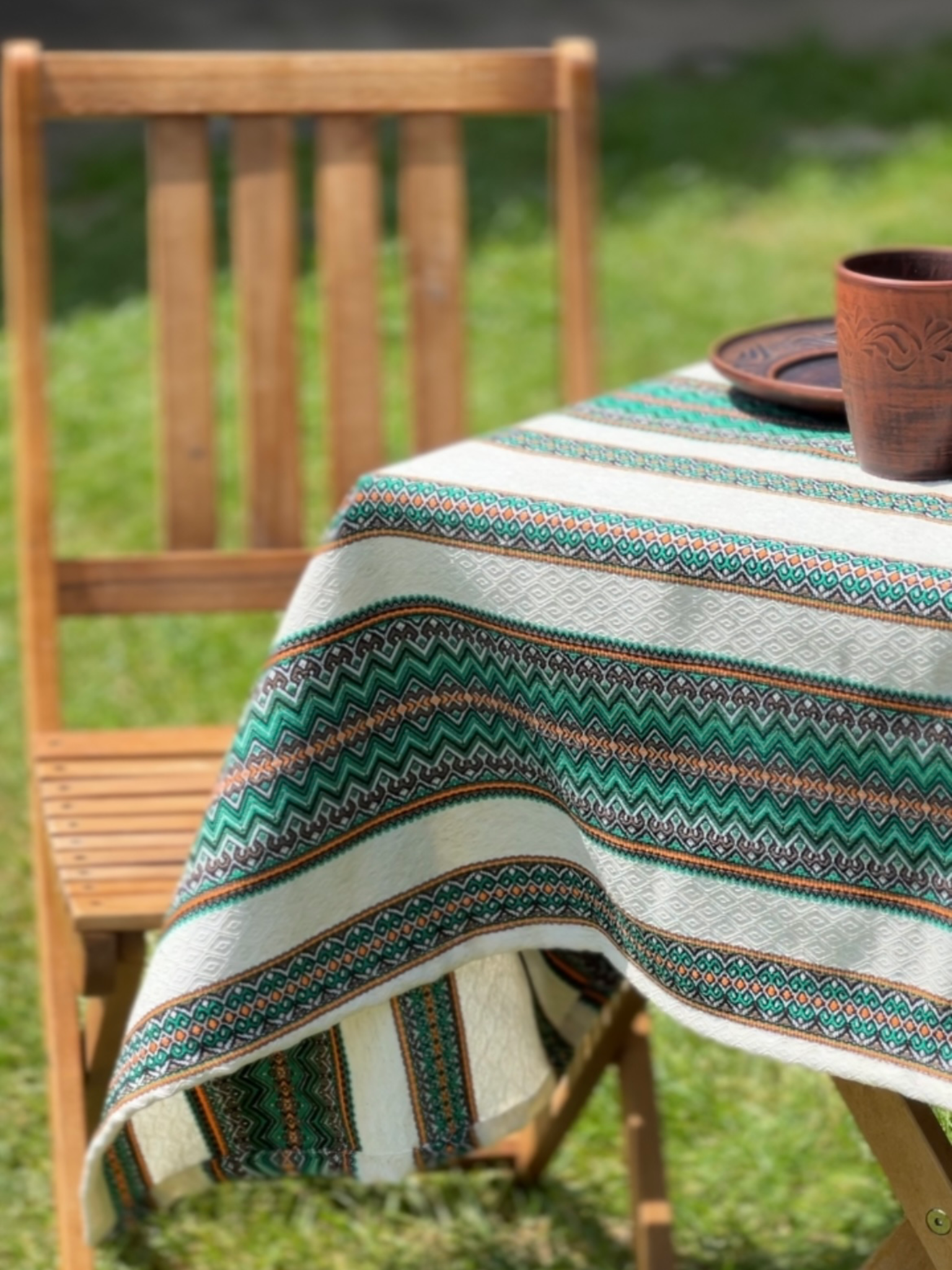 Скатертина лляна великодня Стожари з українським орнаментом 220x150 см Зелений (1903-4) - фото 2