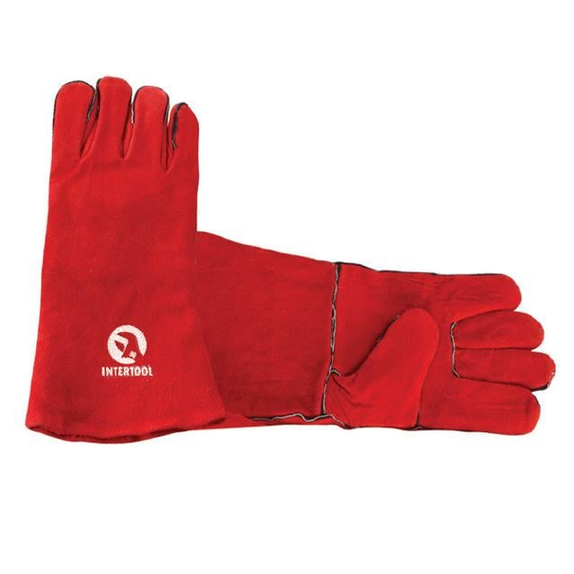 Рукавичка замшева Intertool 14" оброблена термостійким складом підкладка по всій довжині 60 пар Червоний (SP-0156W)