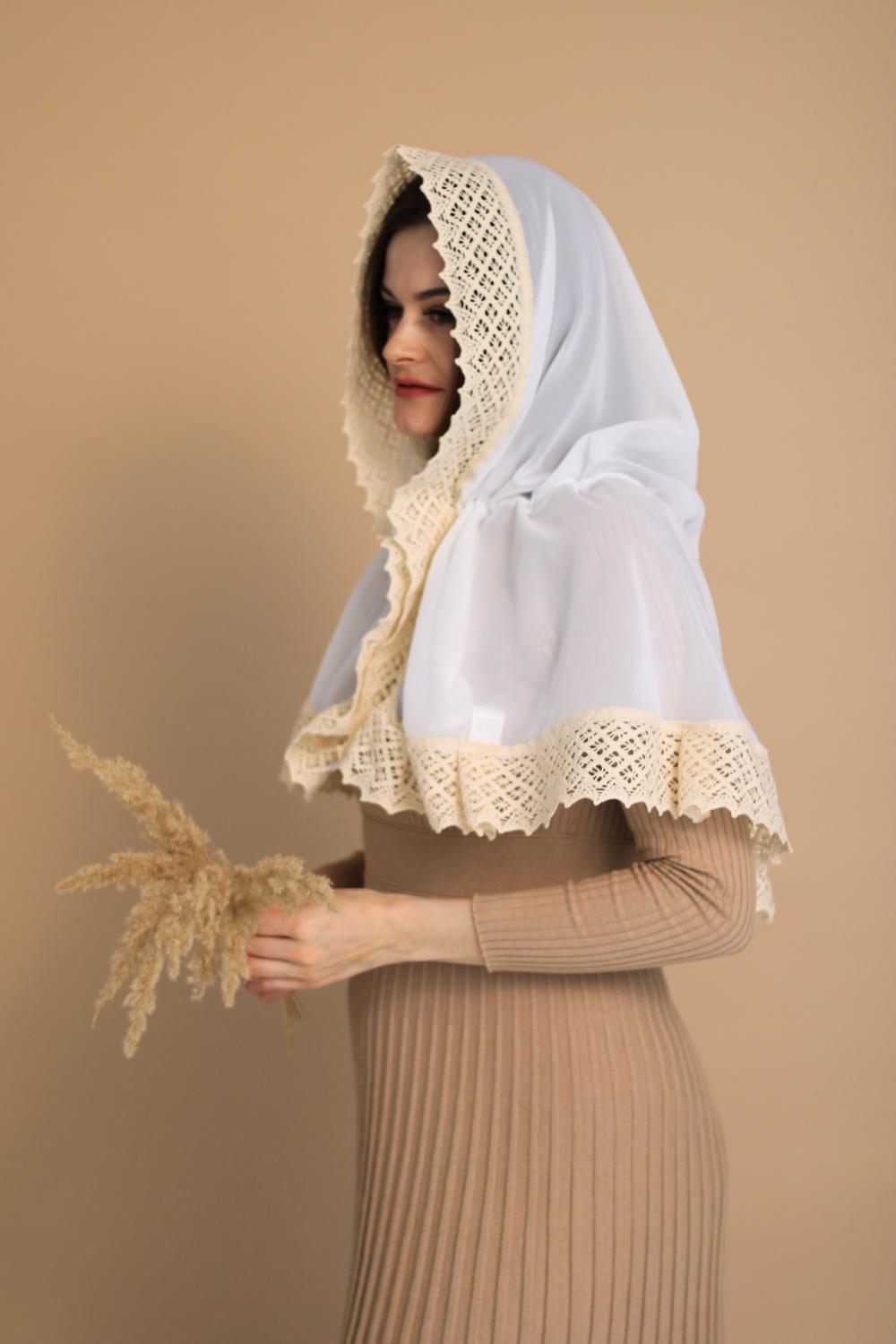 Палантин для храму на голову Білий (п020) Палантин для храму на голову Білий (п020)