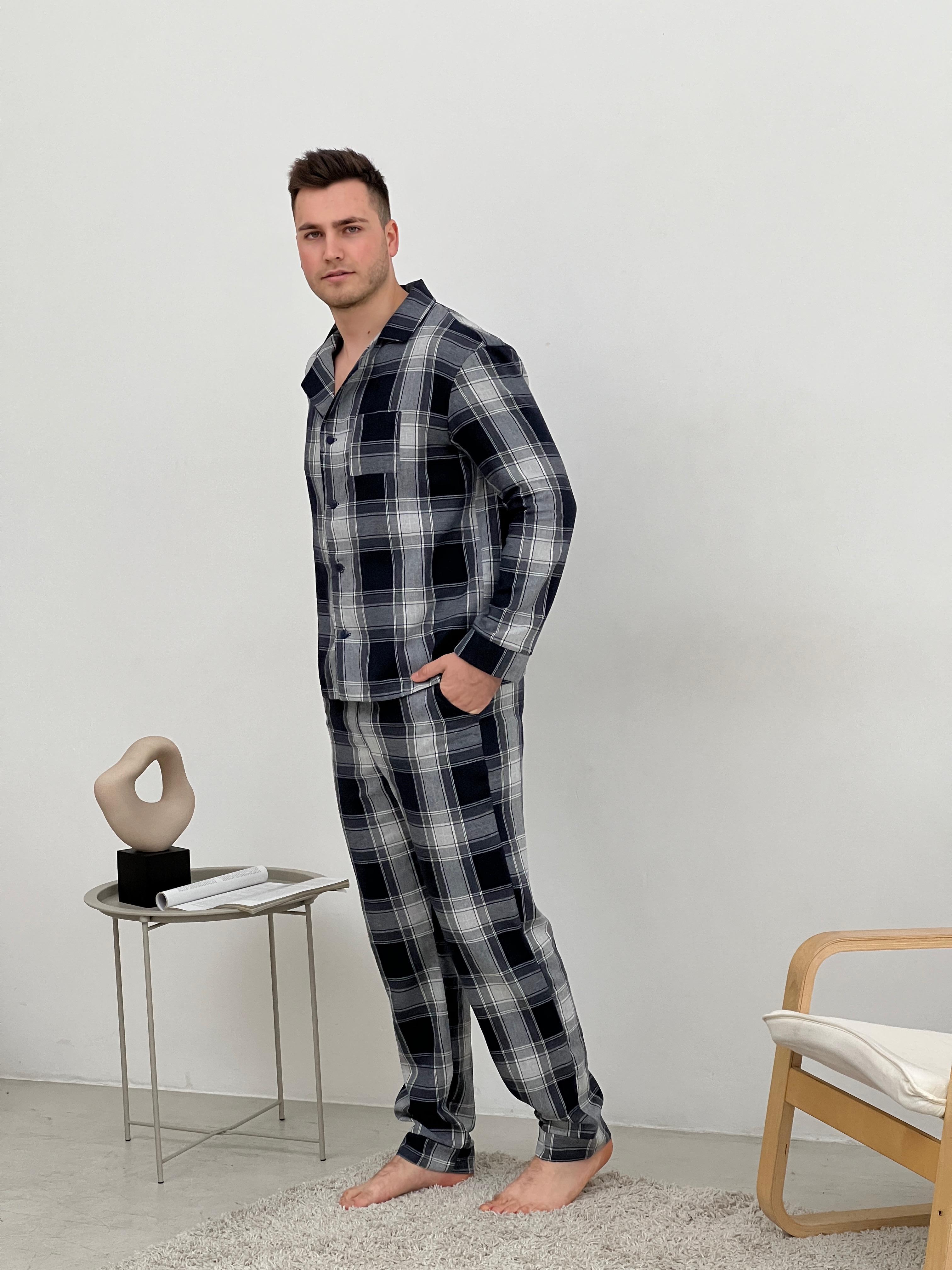 Домашняя пижама мужская COSY с фланели брюки и рубашка XL Темно-синий/Серый (F601P) - фото 4 Домашняя пижама мужская COSY с фланели брюки и рубашка XL Темно-синий/Серый (F601P) - фото 4