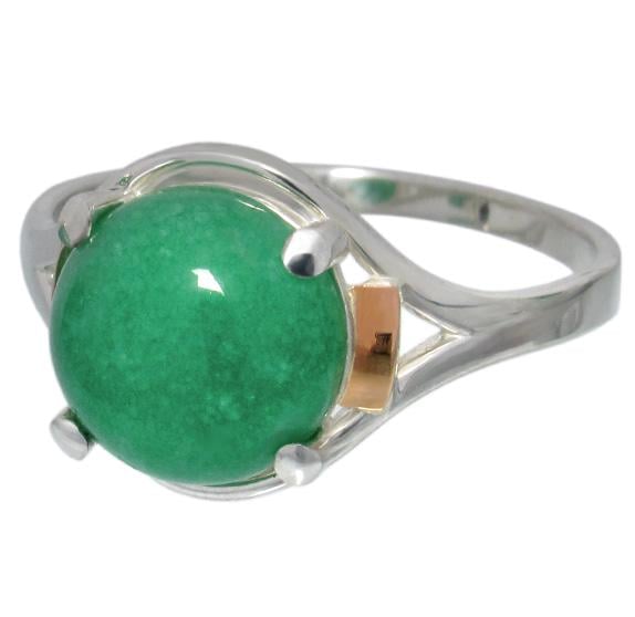 Женское серебряное кольцо с золотыми пластинами Ирис жадеит 17