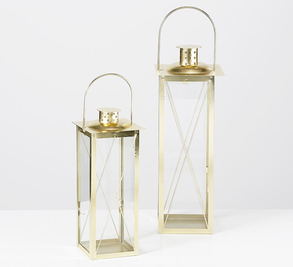 Набор 2-х подсвечников "Фонарь Фароп" золотой металл h30-40см Болт 1012578