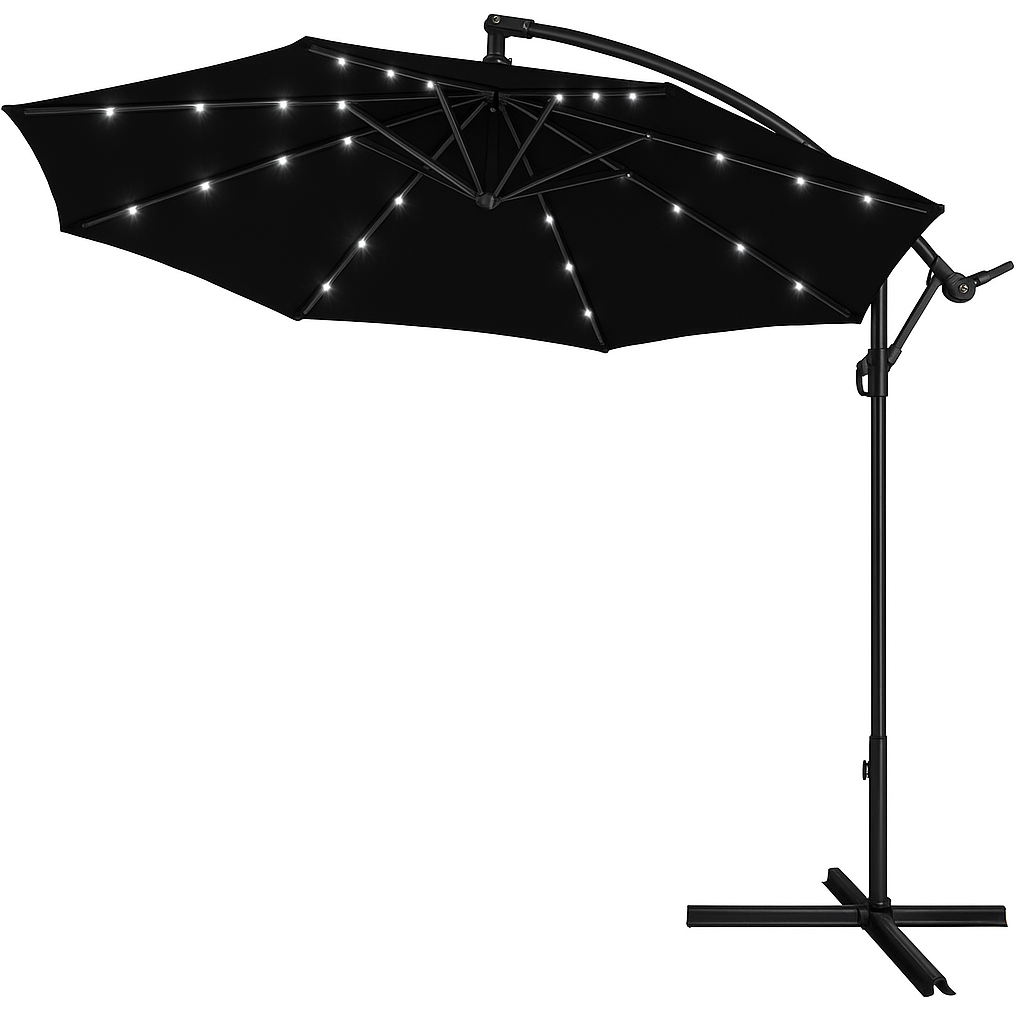 Садовый зонт WCG из полиэстера 160G стальной рамой LED-подсветка на солнечной панели с чехлом 3,5 м Черный (W-7035BL1) - фото 4 Садовый зонт WCG из полиэстера 160G стальной рамой LED-подсветка на солнечной панели с чехлом 3,5 м Черный (W-7035BL1) - фото 4