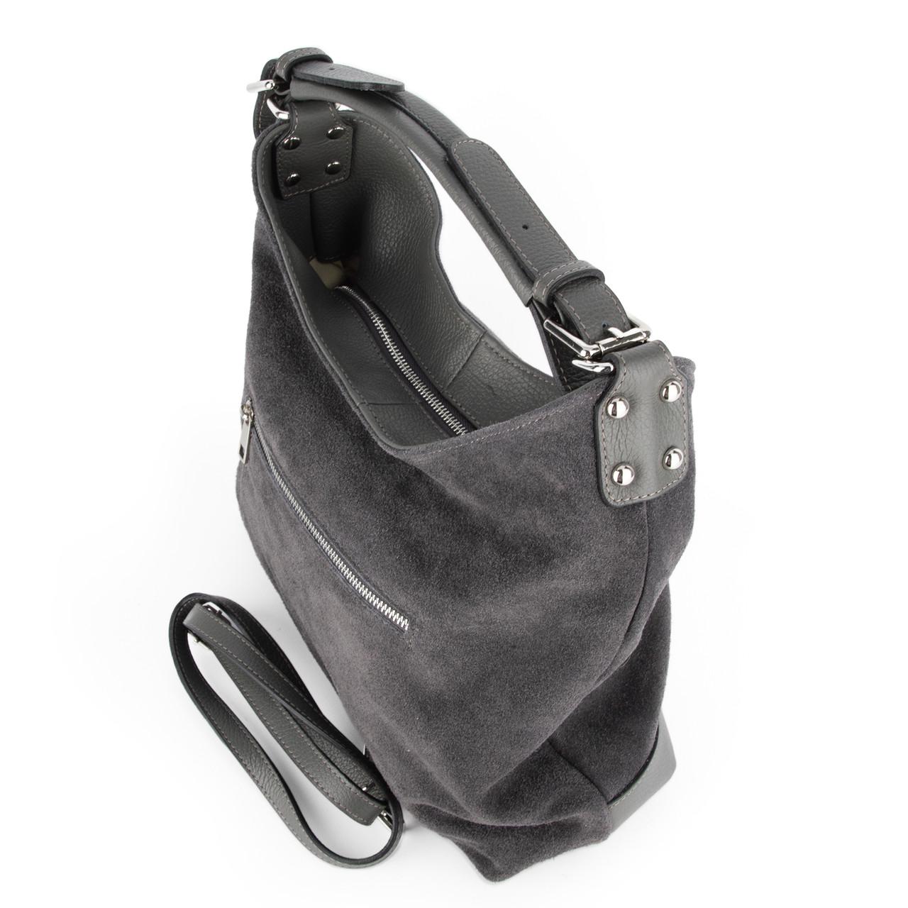 Сумка-шопер женская Virginia Conti 03735 замшевая Темно-серый (2735742759) - фото 3
