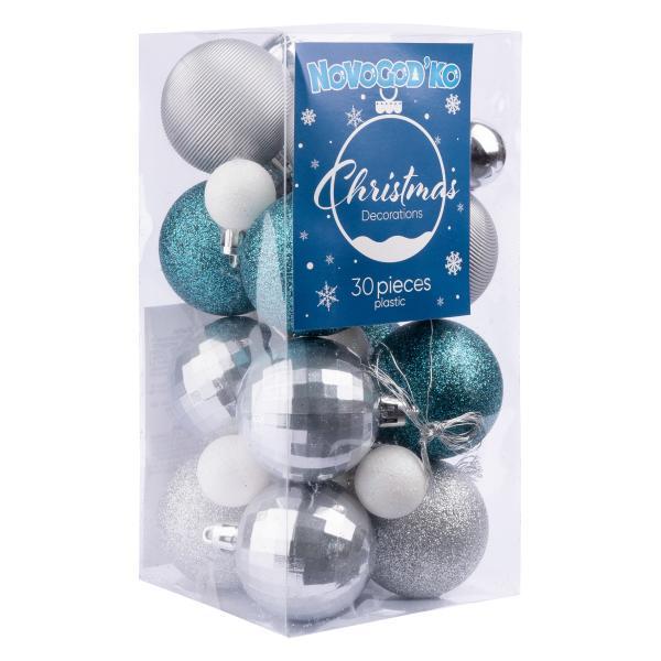 Шары новогодние Novogod’Ko №4 30 шт. Серебряный/Изумрудный (974436)