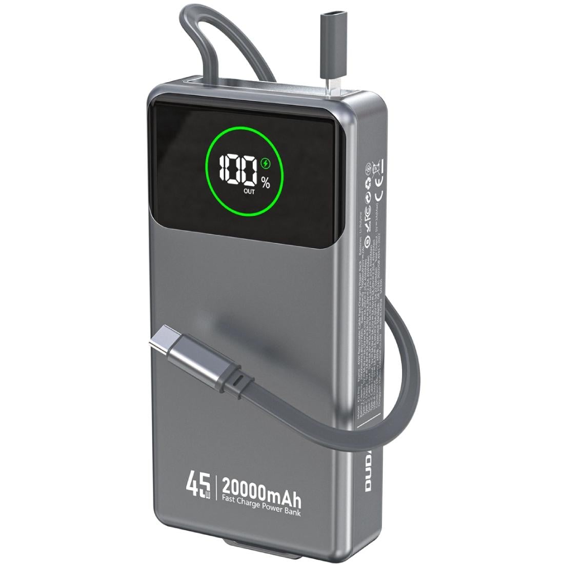 Повербанк DUDAO K31 Pro 20000 mAh 45W PD QC USB-A USB-C In/Out with Built-In USB-C/Lightning cables Grey (6977196682010) Повербанк DUDAO K31 Pro 20000 mAh 45W PD QC USB-A USB-C In/Out with Built-In USB-C/Lightning cables Grey (6977196682010)