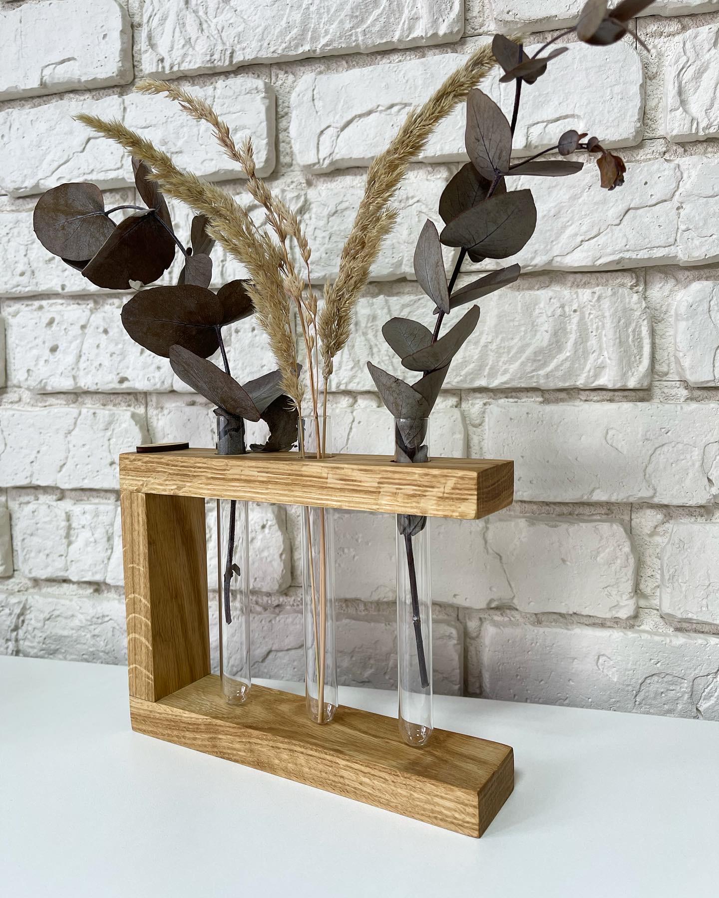 Ваза-подставка дубовая с колбами для цветов 20х15 (152) - фото 3