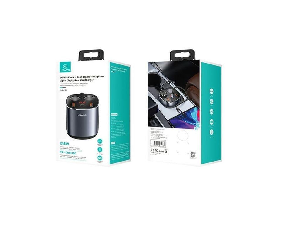 Адаптер автомобильный Usams US-CC151 C28 245W Grey (CC151TC01) - фото 2 Адаптер автомобильный Usams US-CC151 C28 245W Grey (CC151TC01) - фото 2