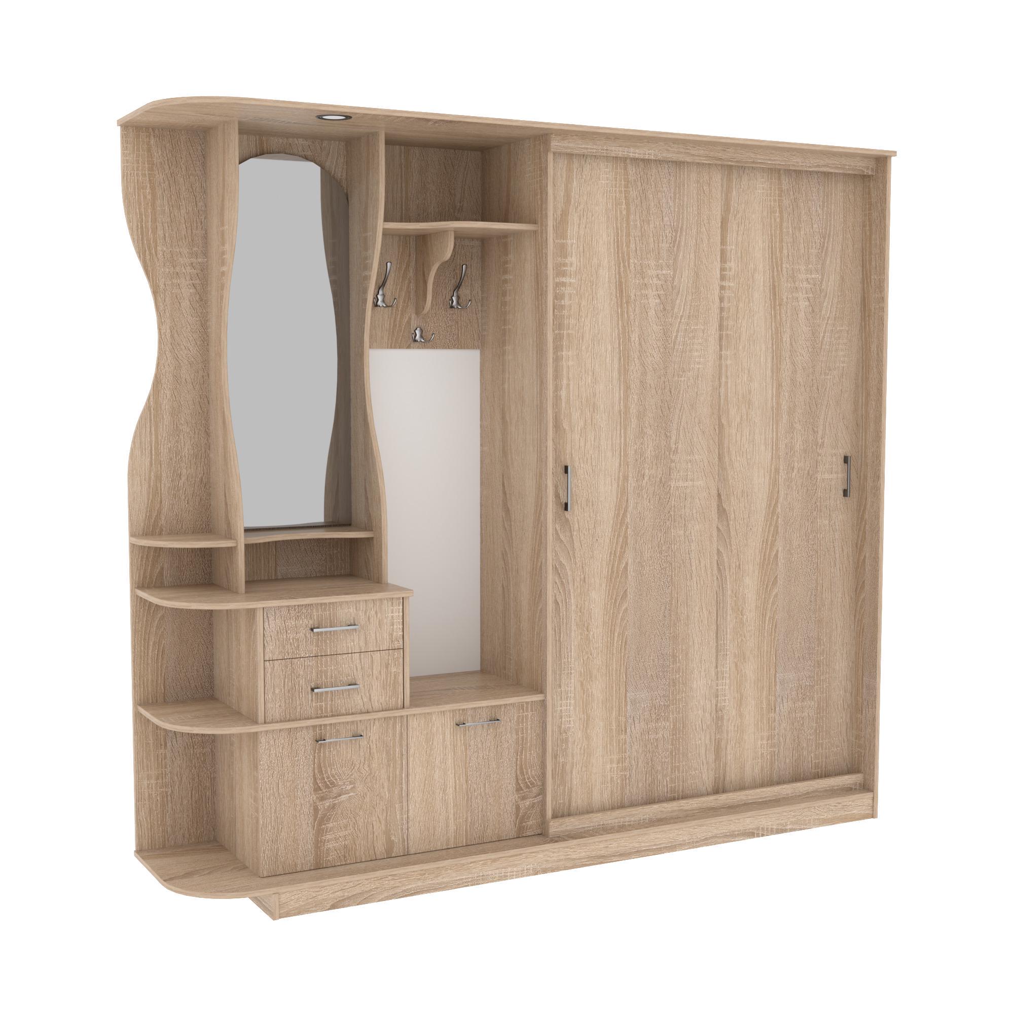 Прихожая прямая LUX шкаф-комод с зеркалом и вешалкой 2200х400х2100 мм Дуб сонома (25050180)