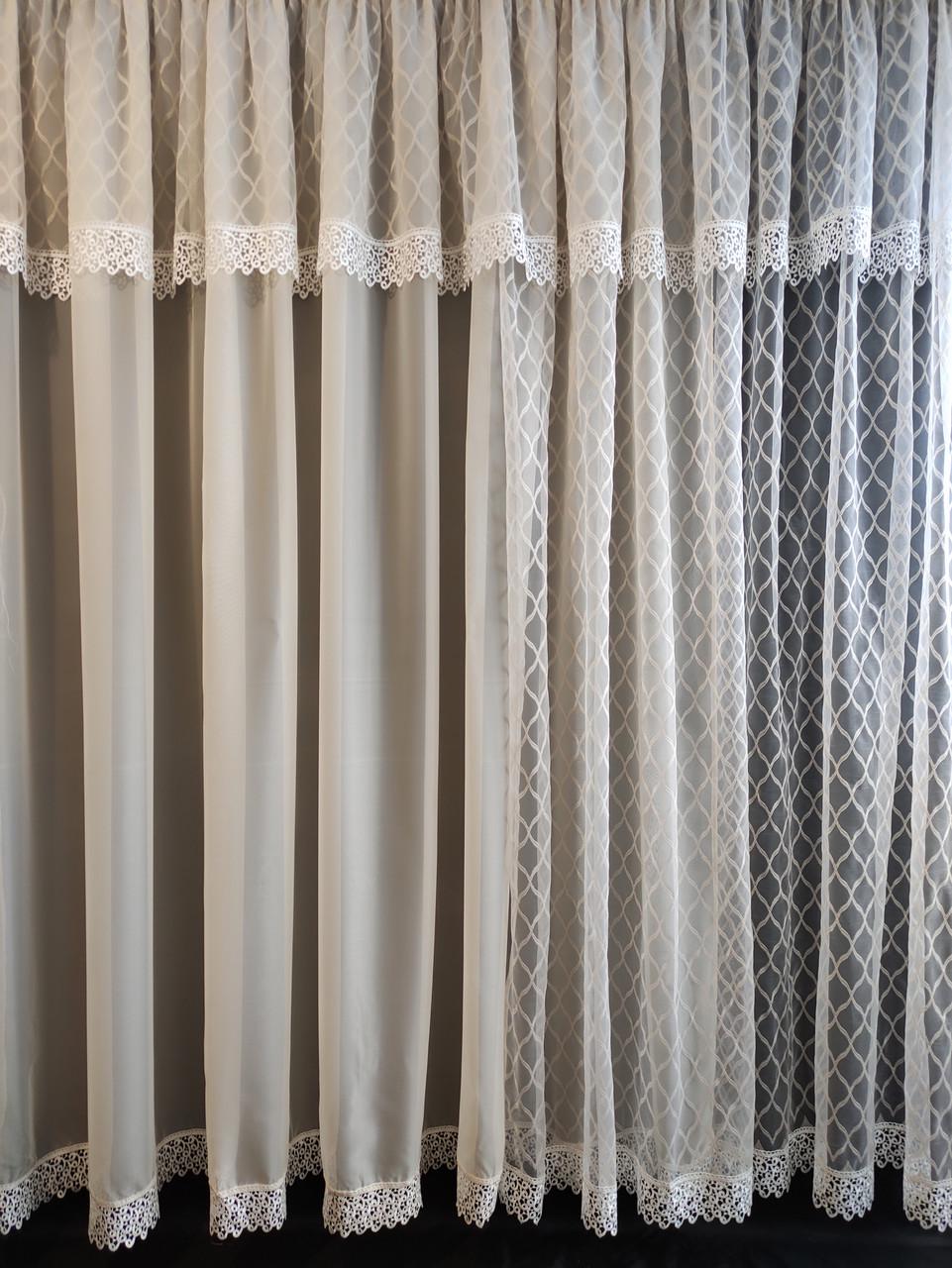 Тюль-сетка с подхватчиком 380x200 см Молочный (ромб-мол) - фото 2 Тюль-сетка с подхватчиком 380x200 см Молочный (ромб-мол) - фото 2