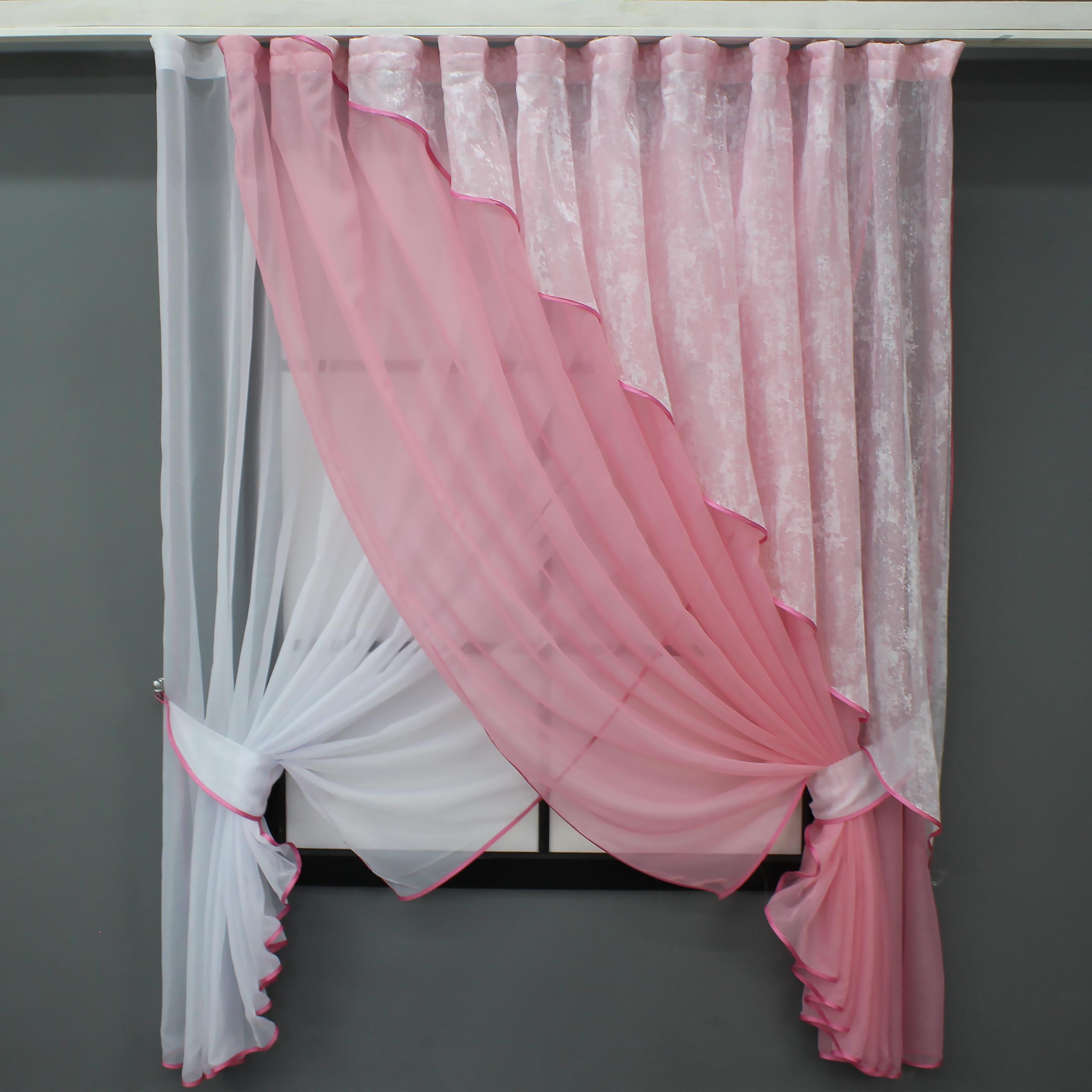 Шторки с подвязками VR-Textil № 063к Emily 300х170 см Розовый/Белый (52-0870)