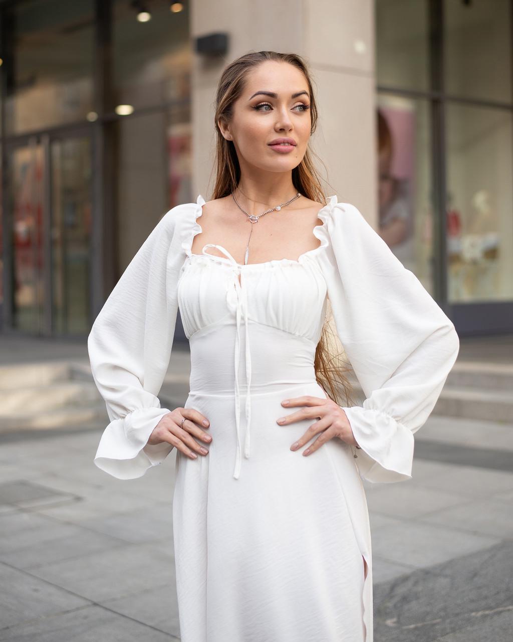 Платье женское миди из креп-жатки Белый - фото 9 Платье женское миди из креп-жатки Белый - фото 9