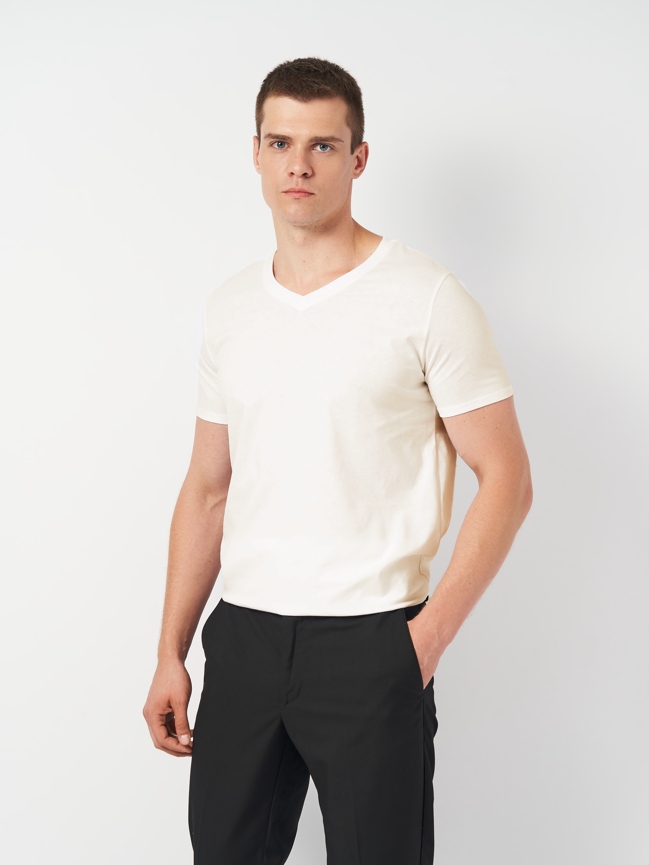 Футболка мужская облегченная с треугольным воротом ROZA 240444 M Светло-бежевый (4824005731815) Футболка мужская облегченная с треугольным воротом ROZA 240444 M Светло-бежевый (4824005731815)