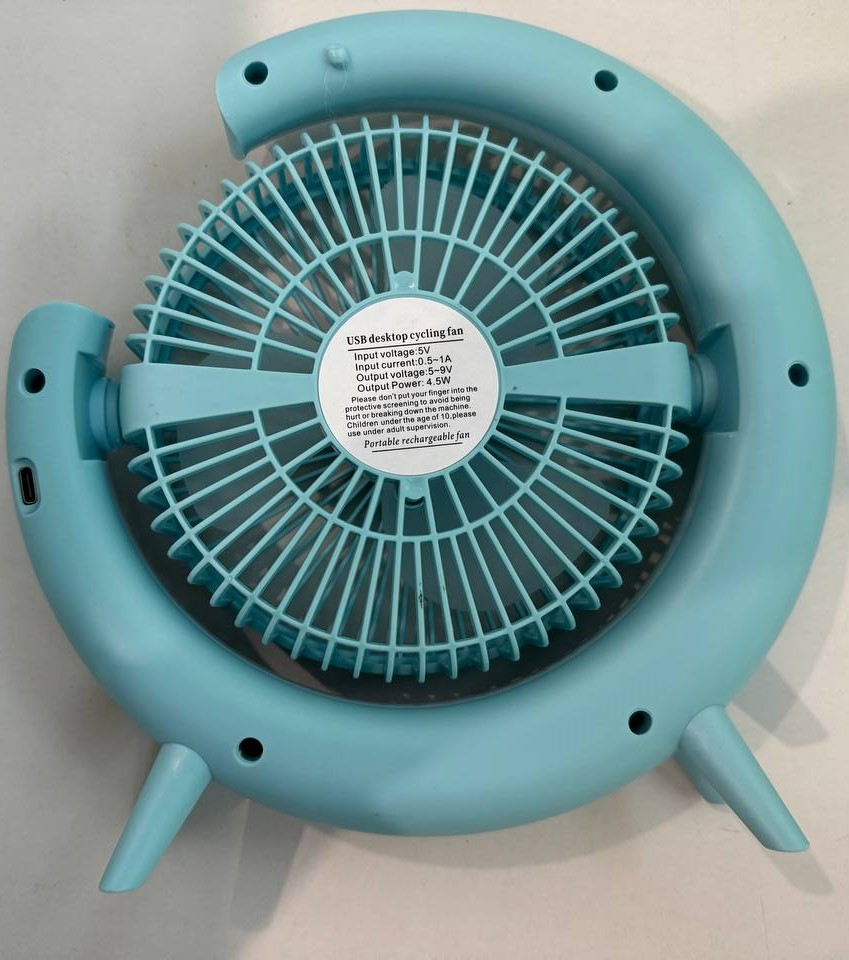 Вентилятор настільний акумуляторний з LED підсвіткою USB 3 швидкості 24x24 см Блакитний - фото 4