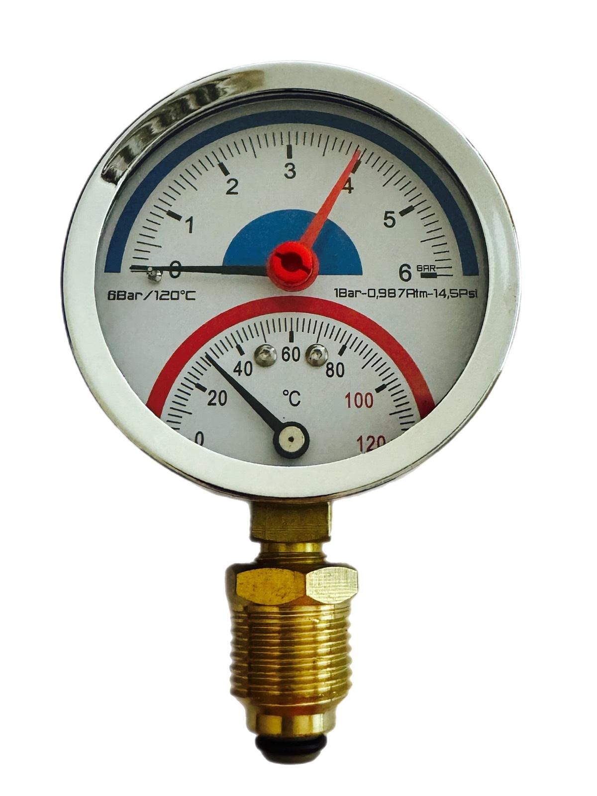 Термоманометр ЕА нижнее подключение 1/2" Ø 80 мм 6 бар 120°C (24603)