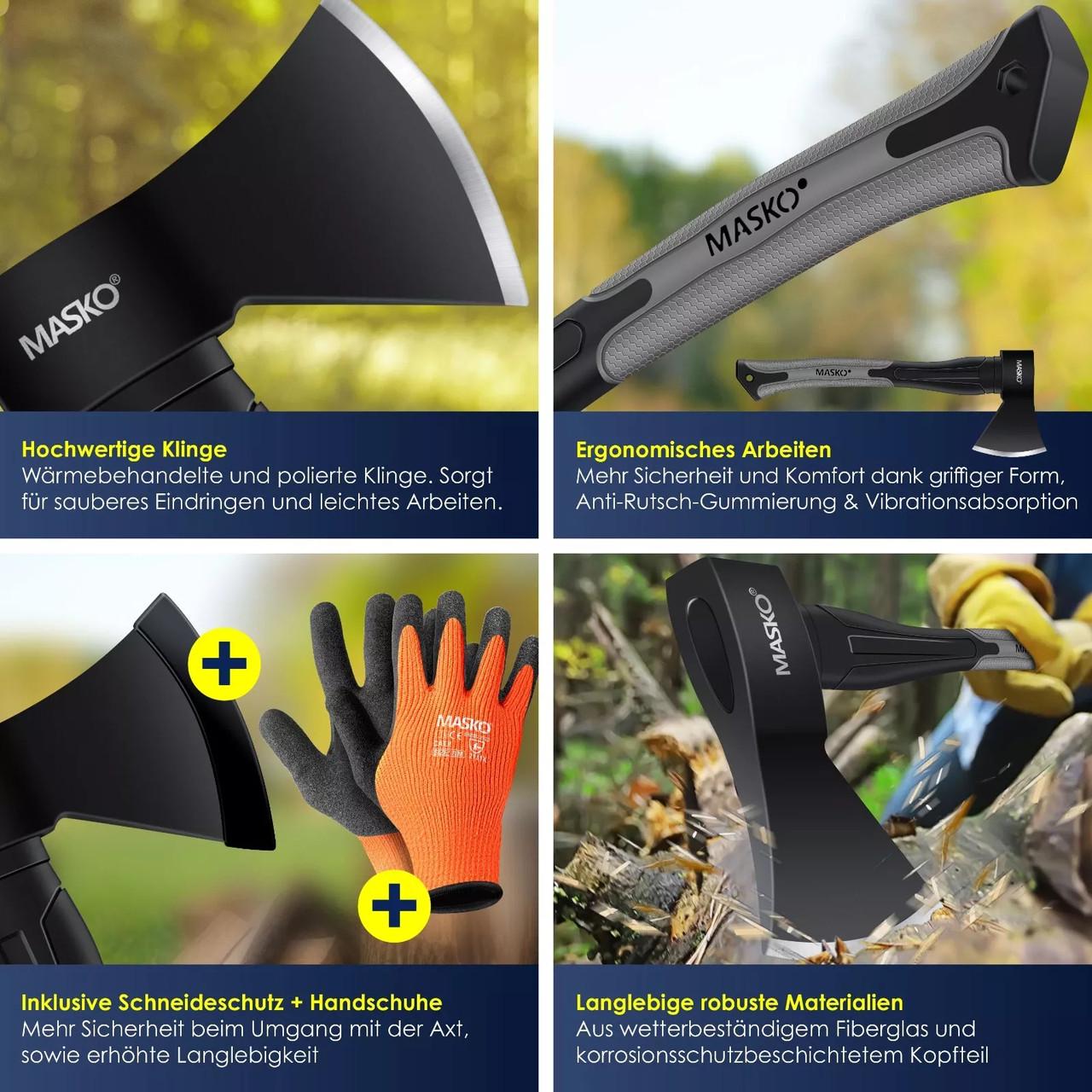 Топор универсальный MASKO с набором перчаток 1000 г Черный/Серый - фото 3 Топор универсальный MASKO с набором перчаток 1000 г Черный/Серый - фото 3
