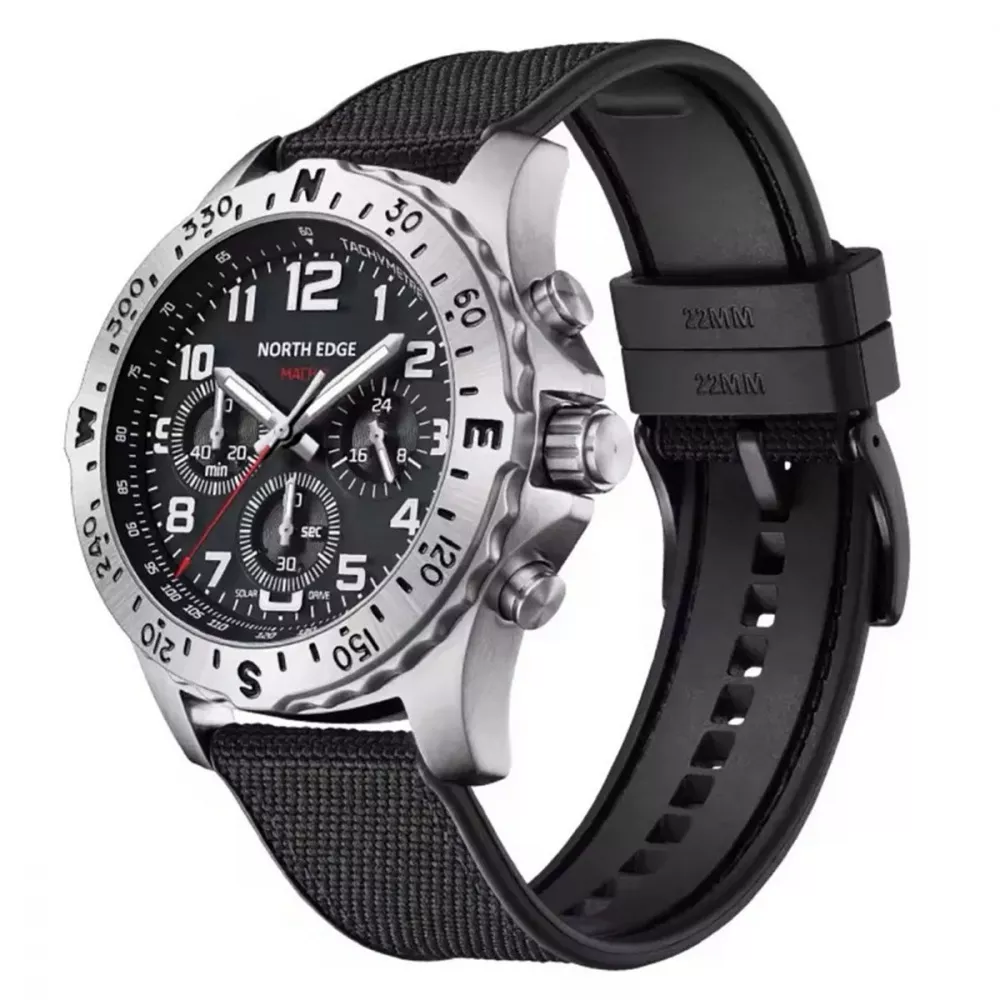 Годинник механічний North Edge MACH-2 сонячна батарея мінеральне скло 50 м водозахисту Чорний (632534)