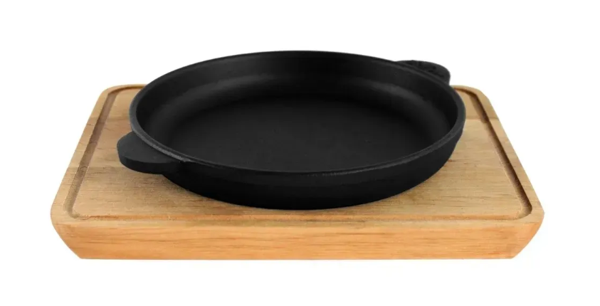 Сковорода чавунна Brizoll порційна HoReCa з дерев'яною підставкою 160х25 мм (H1625-D)