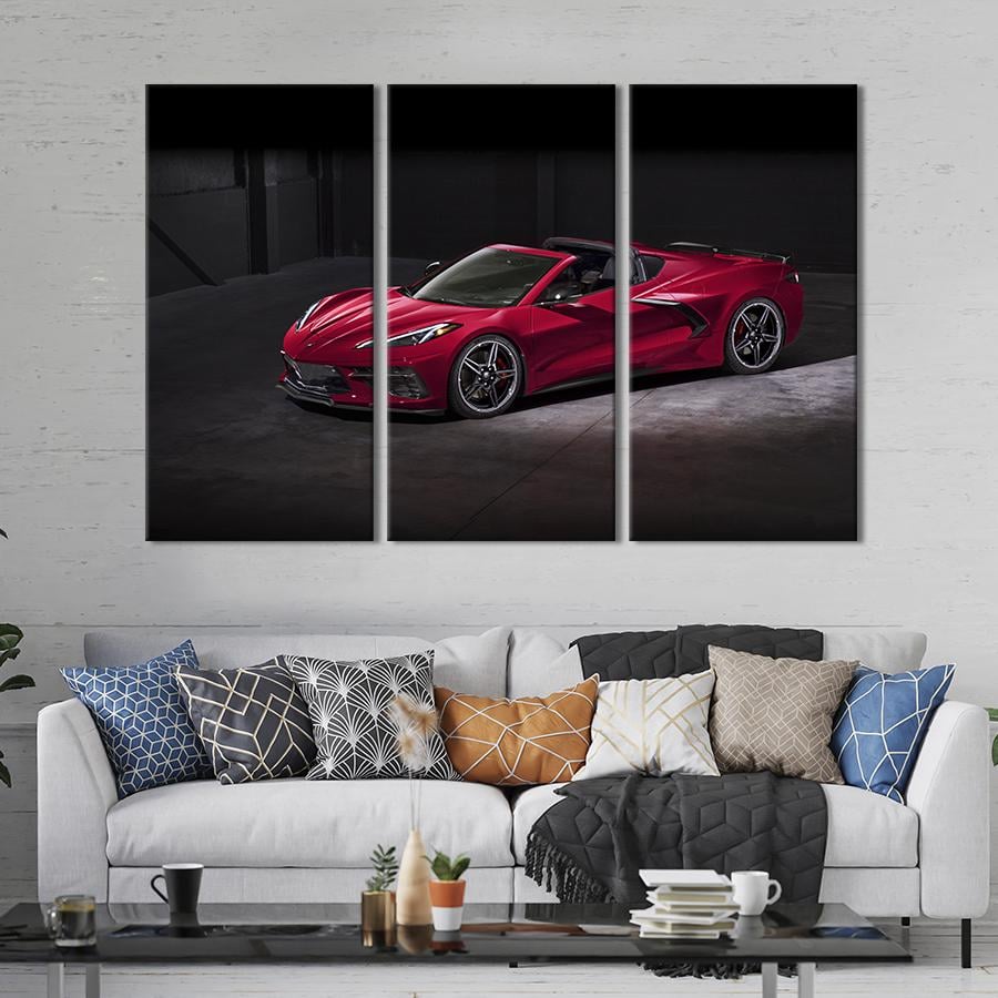 Картина на холсте триптих Chevrolet Corvette C8 с открытым верхом 78x48 см (1256-31)
