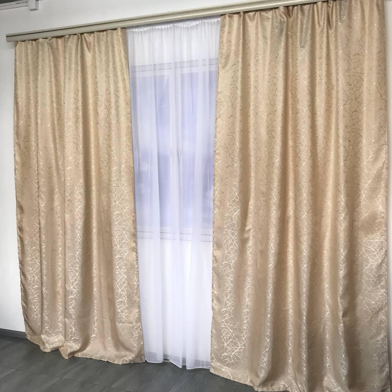 Шторы однотонные мраморные жаккард готовые 2 шт. 2x100x270 см Бежевый (П1Е1011013-4)