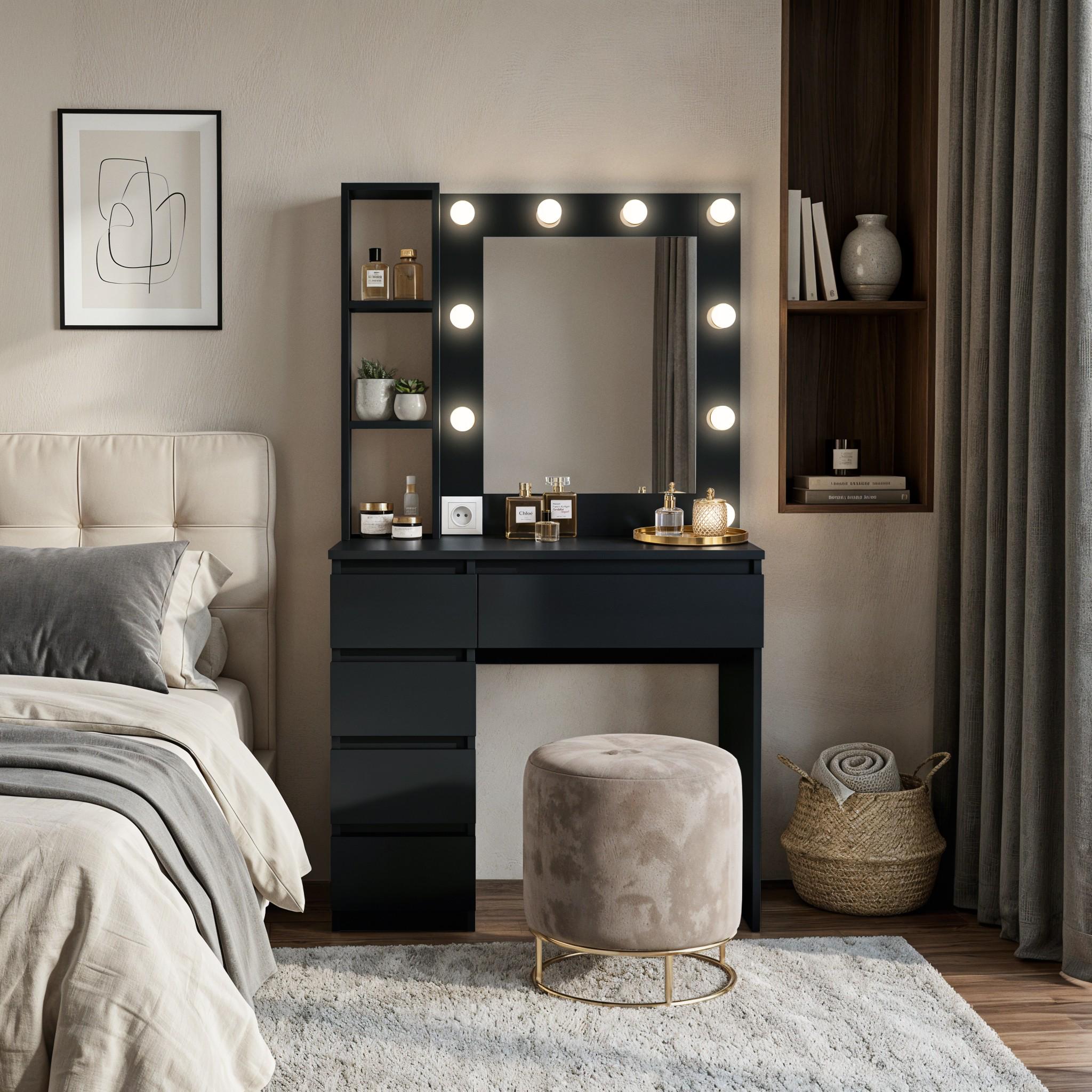 Туалетный столик с лампочками STPP 900x500x1600 мм Черный (31549713)