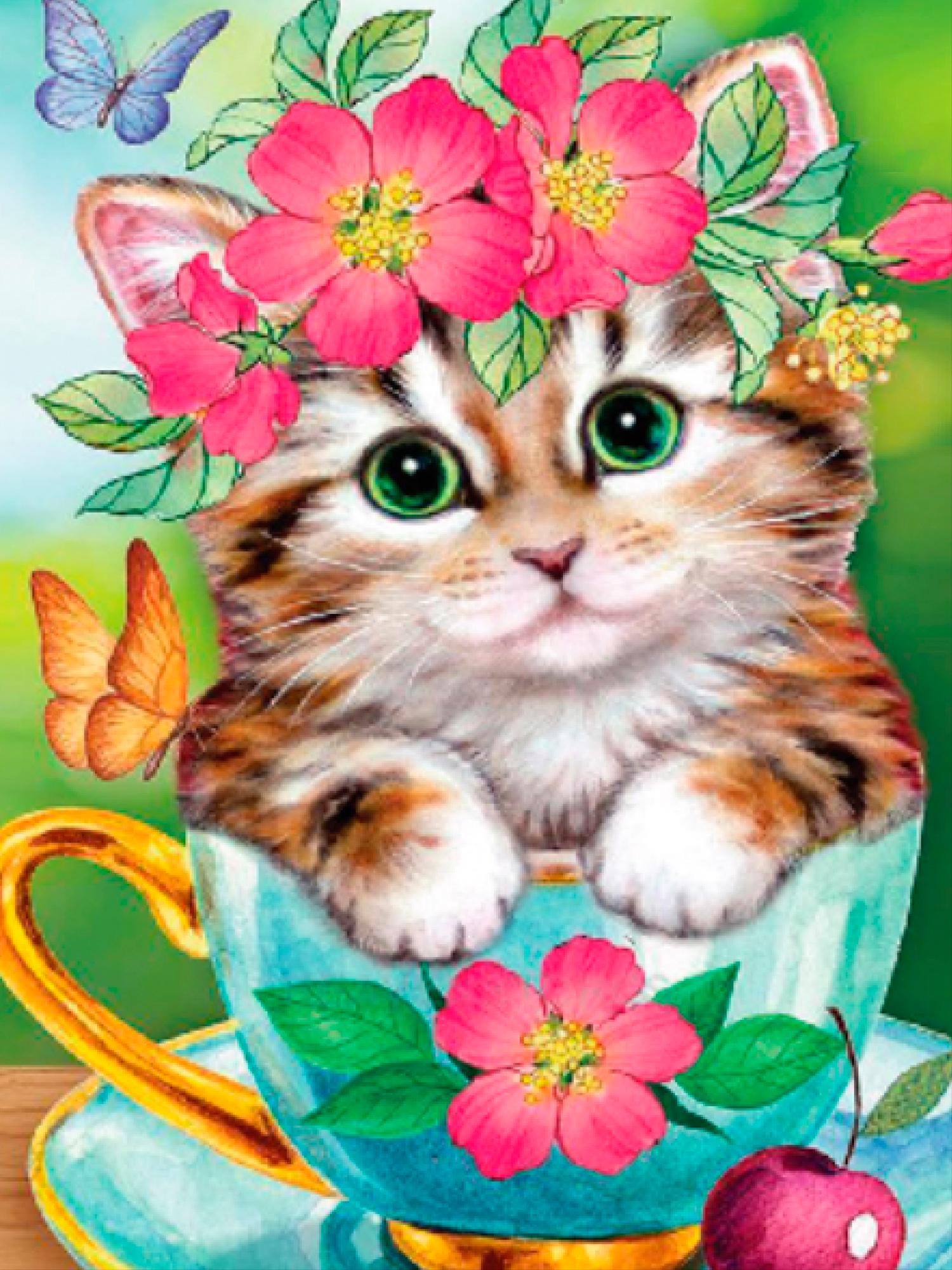 Алмазная мозаика Santi Котенок в чашке 30x40 см (Top-954153)