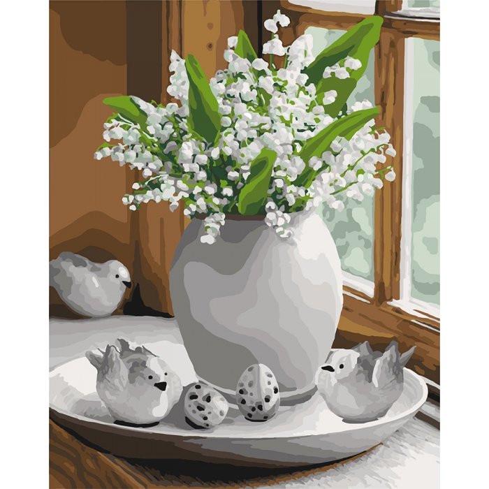 Картина по номерам Ідейка Ландыши на подоконнике 40х50 см (KHO3077)