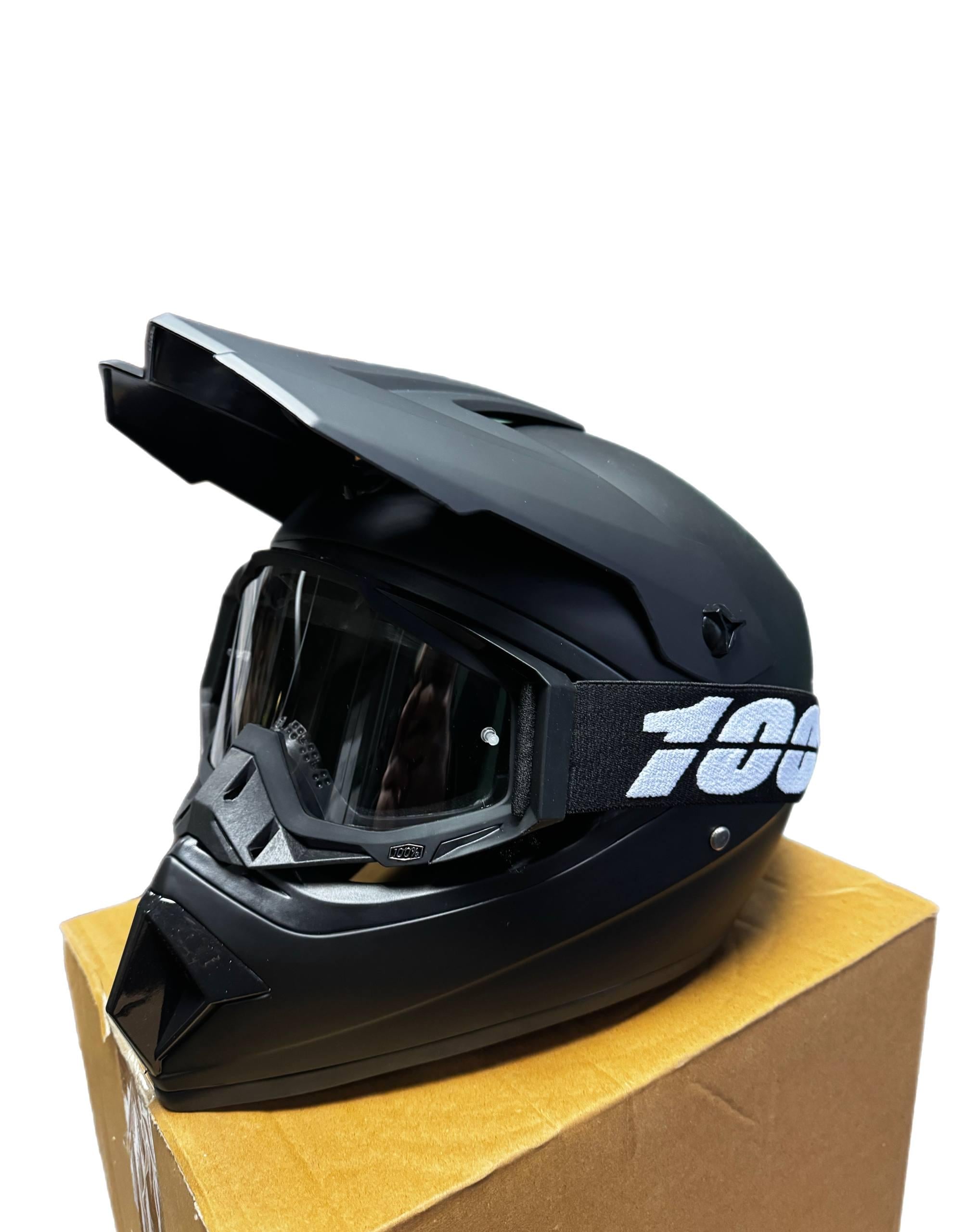 Мотошлем эндуро кроссовый Helmet M Black и очки Profi 100% Черный (0220)