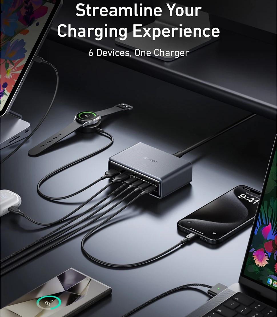 Зарядний пристрій мережевий Anker GaNPrime 200W 4xUSB-C PD + 2xUSB-A Black - фото 7