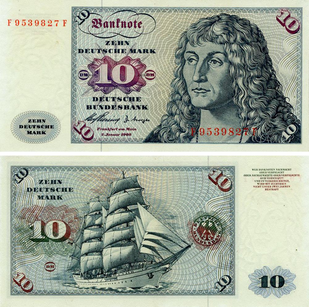 Коллекционные банкноты Германия 10 марок 1960 AU-UNC (P19a)