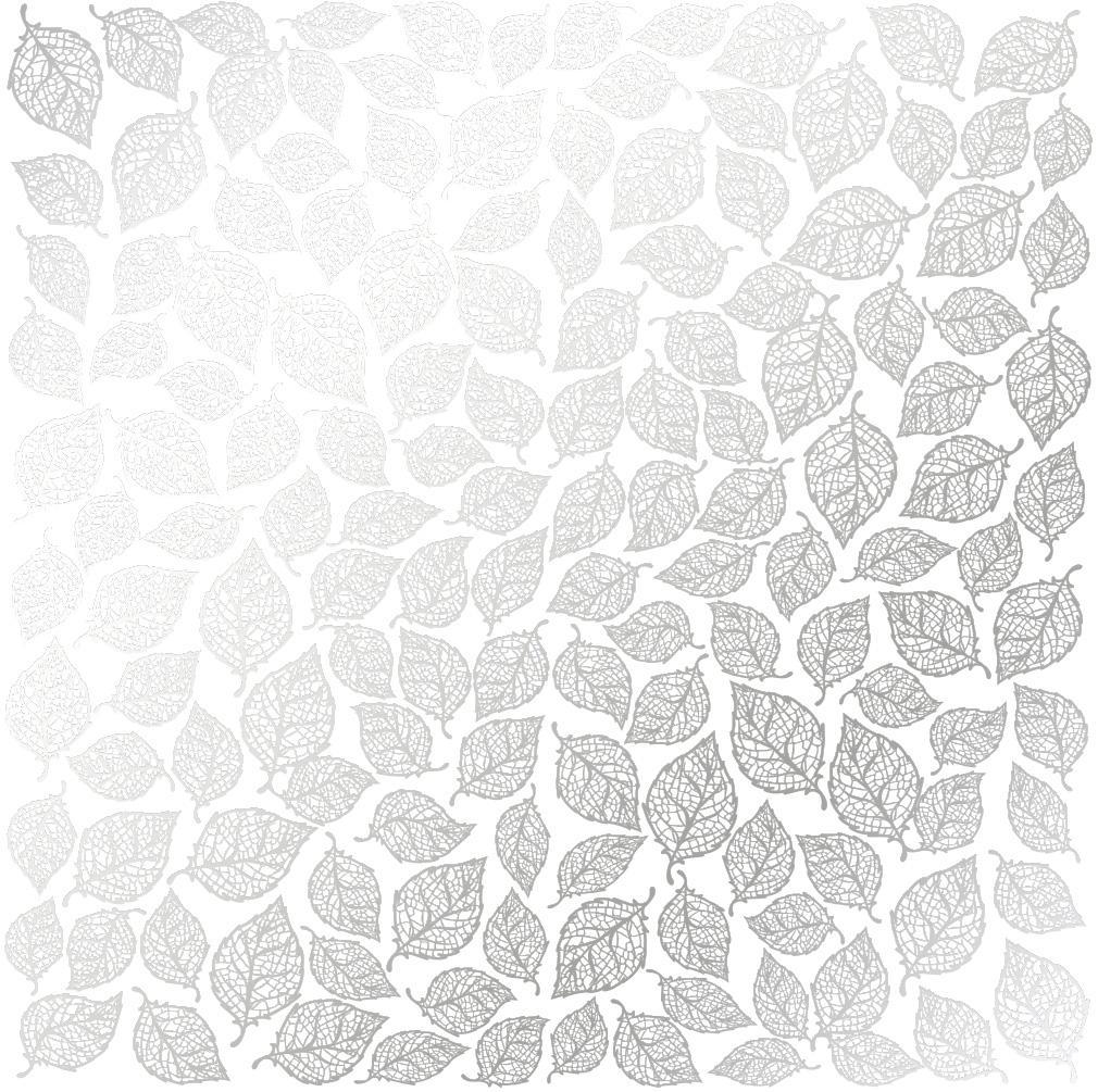 Лист бумаги односторонний Silver Leaves mini с серебряным тиснением 30,5х30,5 см White