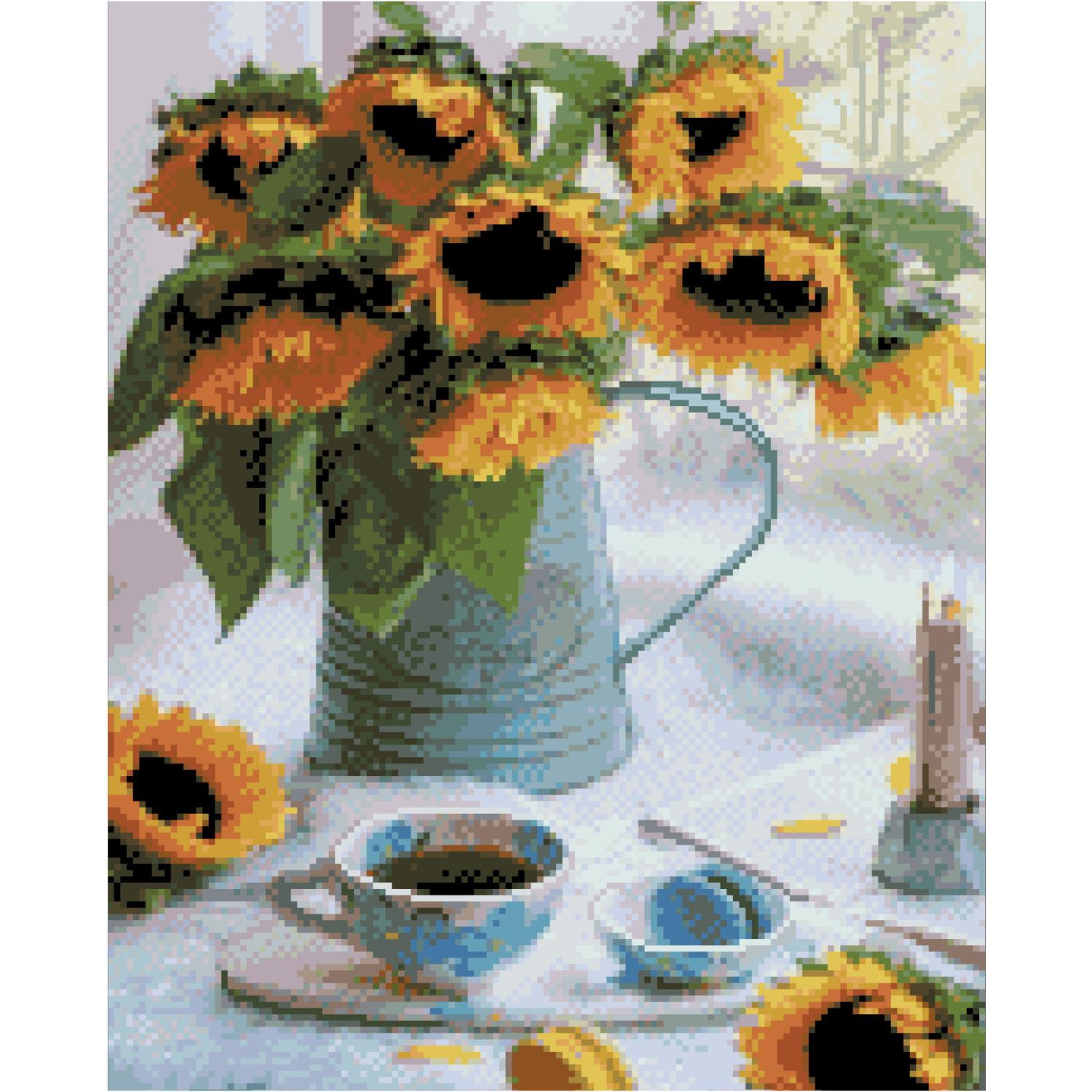 Алмазная мозаика Strateg Премиум Подсолнечники в кувшине 40x50 см (FA40863)