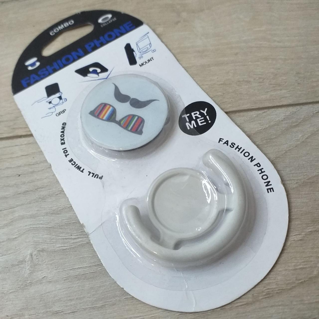 Попсокет держатель Fashion для телефона 3D Очки с усами Белый (KG-10514) Попсокет держатель Fashion для телефона 3D Очки с усами Белый (KG-10514)