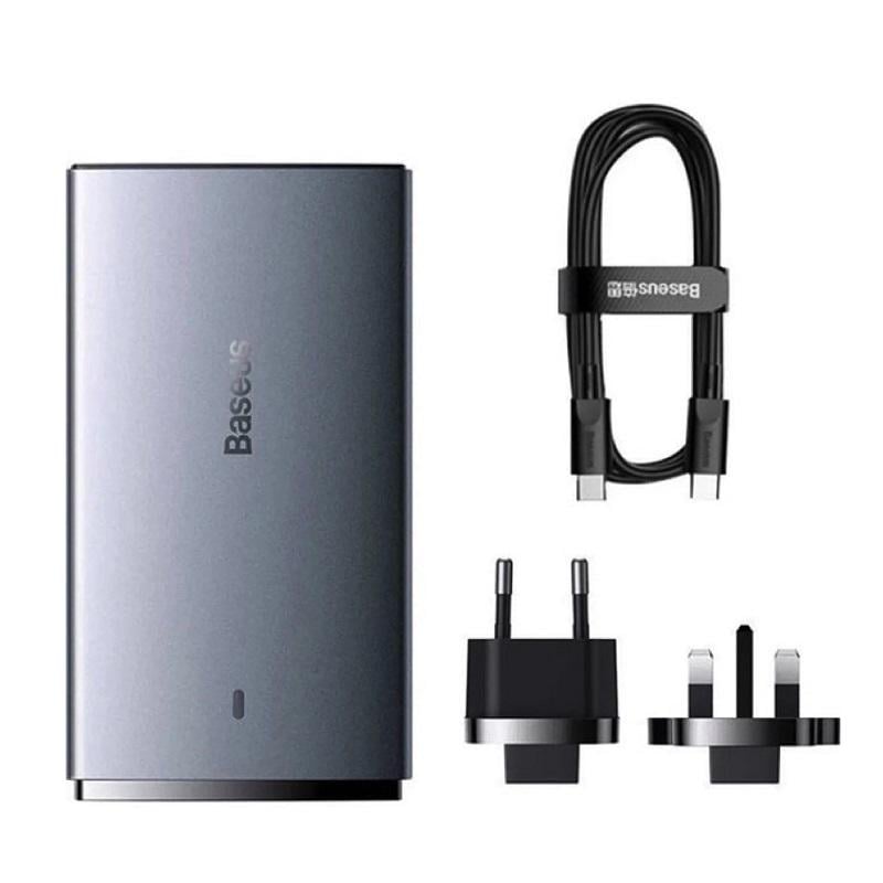 Сетевое зарядное устройство с кабелем BASEUS GaN5 Pro Ultra-Slim Fast Charger C+U 65W 1 м Gray/Black (19114)