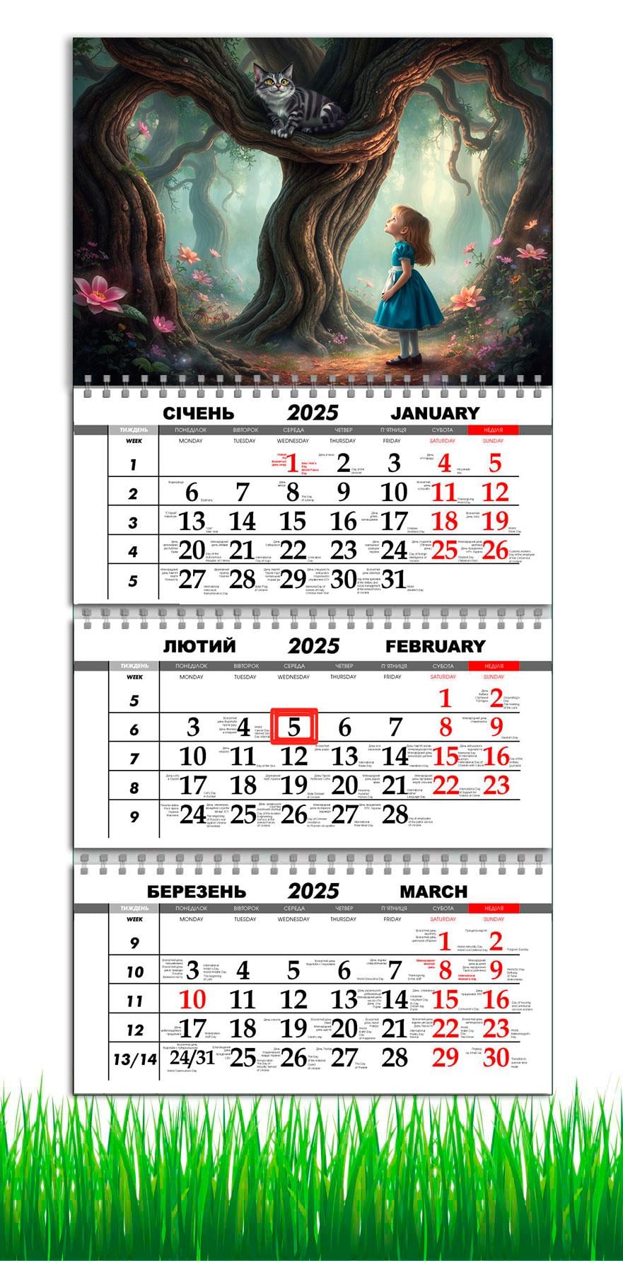 Календарь настенный квартальный на 2025 год APRIORI Алиса в стране чудес на 3 пружины 30х61 см (UA3031) Календарь настенный квартальный на 2025 год APRIORI Алиса в стране чудес на 3 пружины 30х61 см (UA3031)