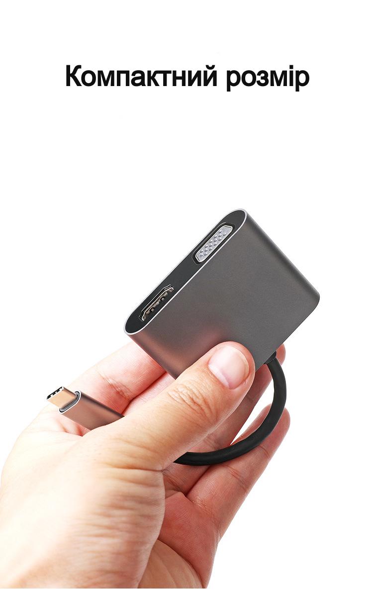 Хаб USB 4в1 для макбука/телефона DP Type C 4k HDMI-PD-USB C-USB 3.0 - фото 2