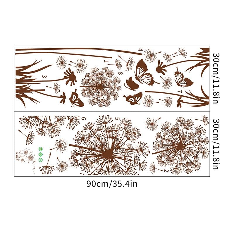 Наклейка на стену декоративная виниловая Одуванчики и бабочки 159х135 см Коричневый (9813086) - фото 3