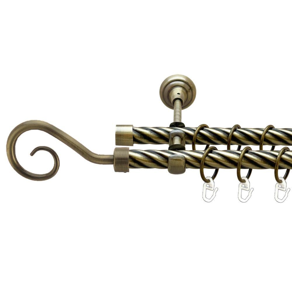 Карниз Orvit Гак металевий дворядний відкритий скручена труба кільце металеве 19/19 мм 240 см Антик (00-00022195)