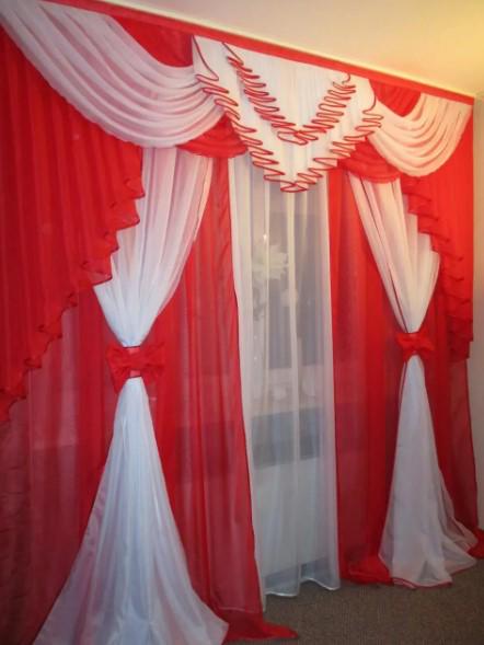 Ламбрекен со шторами шифон 3 м Красный (124)