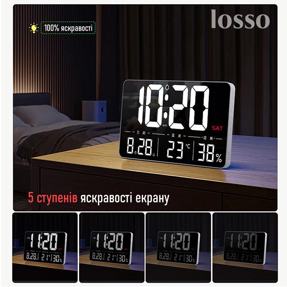 Годинник настільний електронний LOSSO GRAND WC-600 LED Білий (444176885) - фото 3