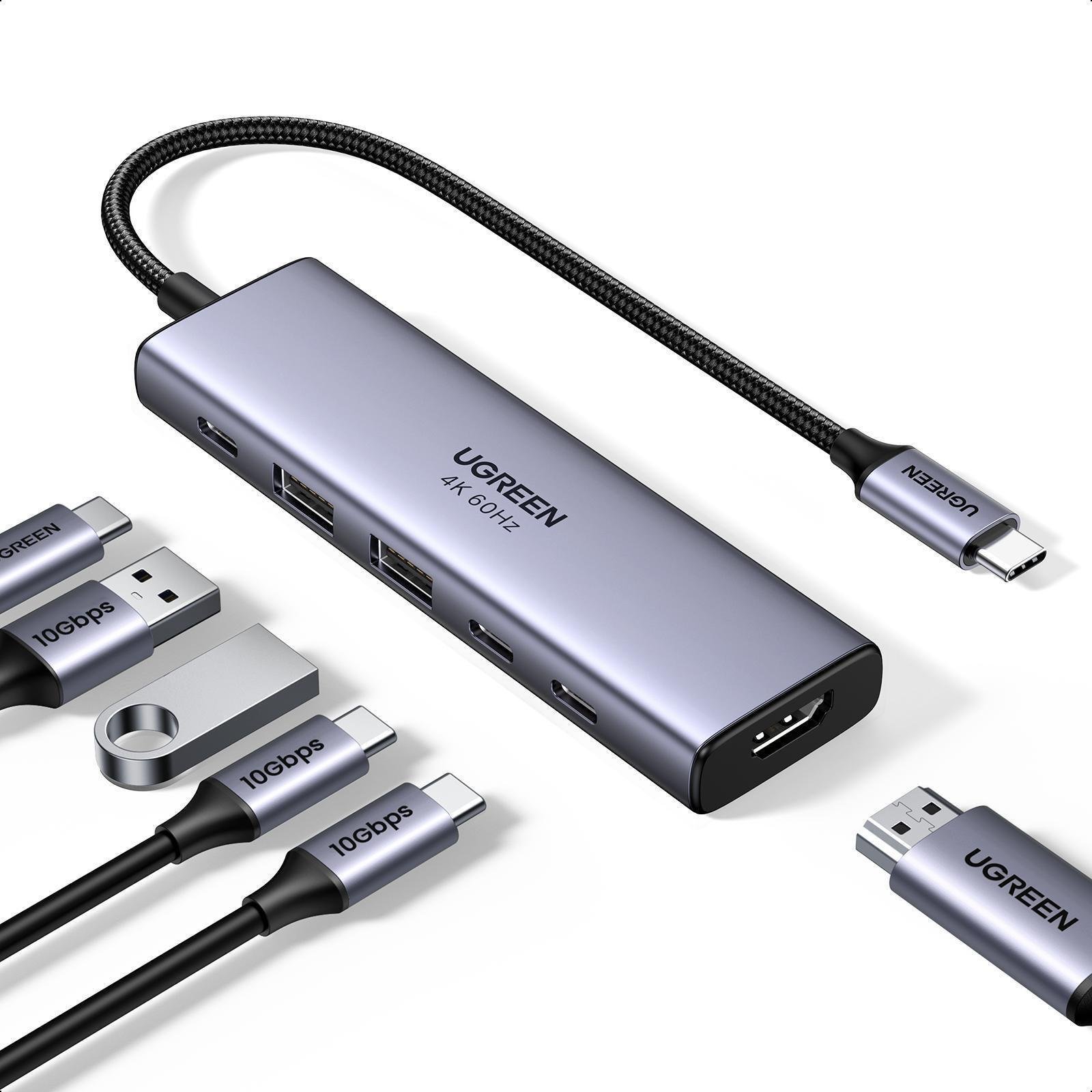 USB-хаб UGREEN Type-C 2xUSB-A 3.2/2xUSB-C 3.2 10 Гбіт/с HDMI 4K 60Гц PD 100 Вт Сірий (35999) - фото 9 USB-хаб UGREEN Type-C 2xUSB-A 3.2/2xUSB-C 3.2 10 Гбіт/с HDMI 4K 60Гц PD 100 Вт Сірий (35999) - фото 9