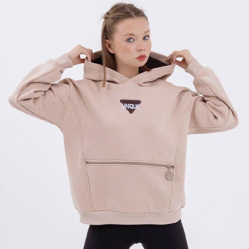 Худи для девочки на флисе 140 см Бежевый (06429)